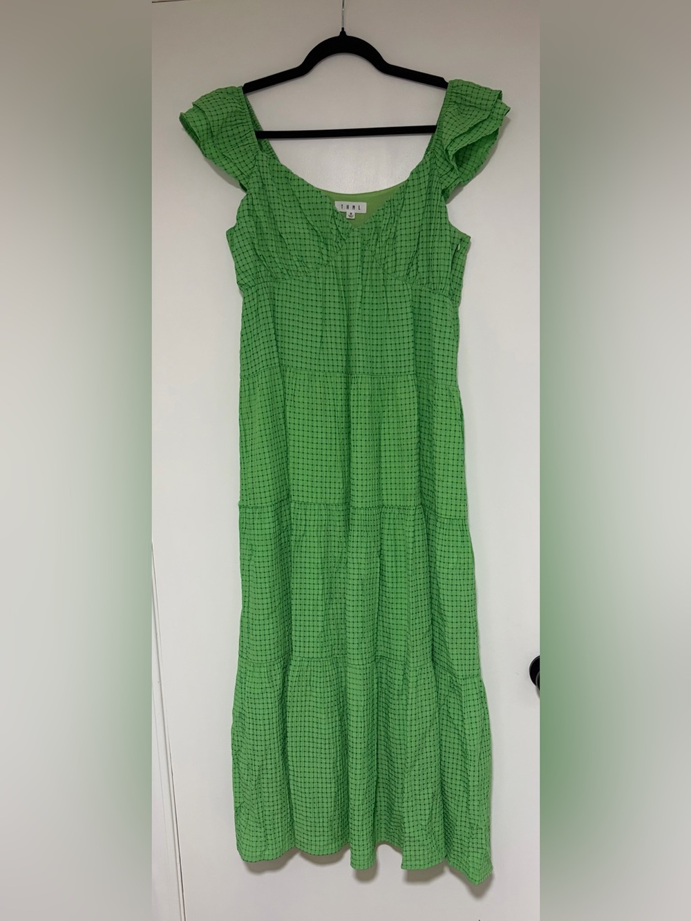 THML Green Maxi Dress with Ruffled Sleeves